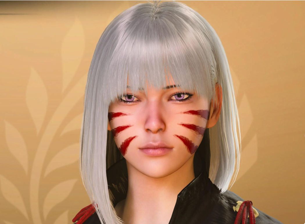 Silver-haired warrior with red facial markings.